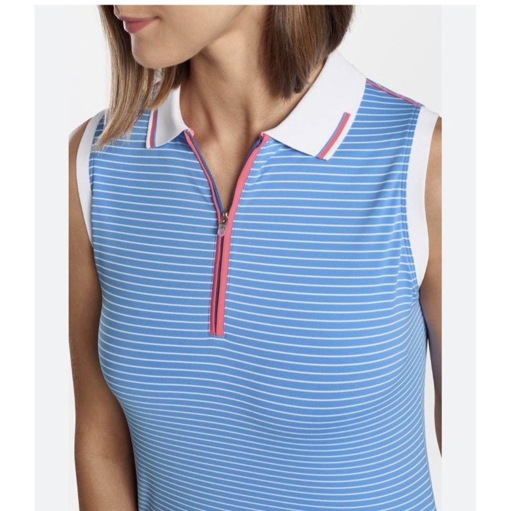 PETER MILLAR Chrissie Zip Performance Polo Shirt Striped Preppy Golf , Medium